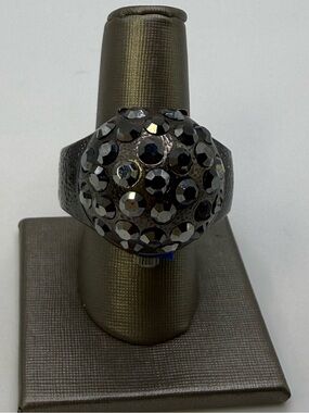 Vintage Sophie Black Crystal Ring Watch Stretch Band Size 8+ Quartz